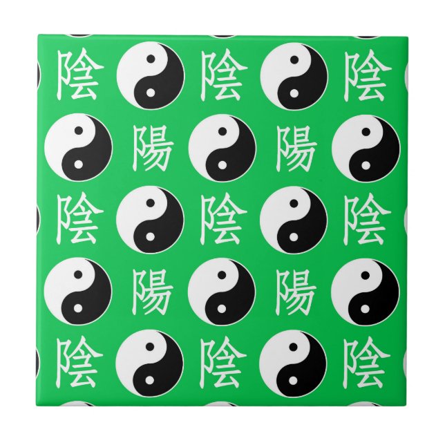 Green Background Chinese Yinyang Pattern Tile (Front)