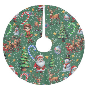 Green Background Christmas Decorative Pattern Brushed Polyester Tree Skirt
