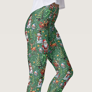 Green Background Christmas Decorative Pattern Leggings