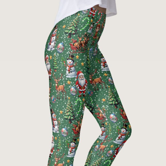 Green Background Christmas Decorative Pattern Leggings (Creator Uploaded)