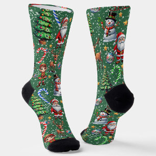 Green Background Christmas Decorative Pattern Socks