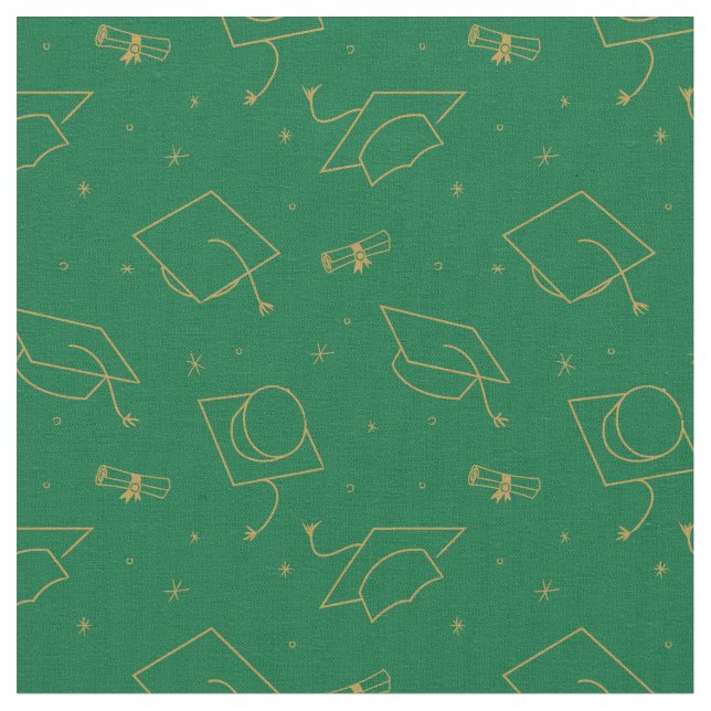 Green Background Graduation Cap Toss Fabric (Close Up)
