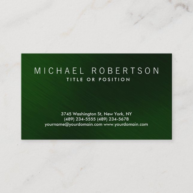Green Background Plain Modern Business Card (Front)