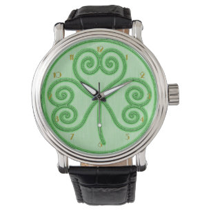 Green Background Shamrock Wrist Watch