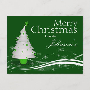 Green Background & White Christmas Tree Greeting Holiday Postcard