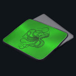 Green Background with a Black Nautical Octopus Laptop Sleeve<br><div class="desc">Image of a metallic green background with a black octopus illustration.</div>