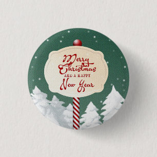 Green Background With Christmas Tree And Sign 3 Cm Round Badge
