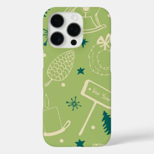 Green Background With Christmas Trees, Signs, Star iPhone 16 Pro Case