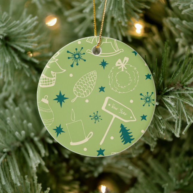 Green Background With Christmas Trees, Signs, Star Ceramic Tree Decoration (Tree)