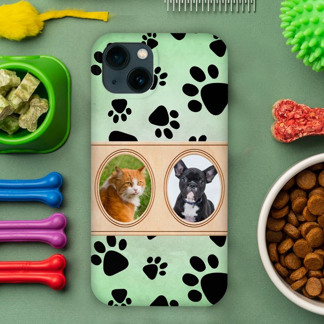 Green background with paws, custom pet photo Case-Mate iPhone case (Creator Uploaded)