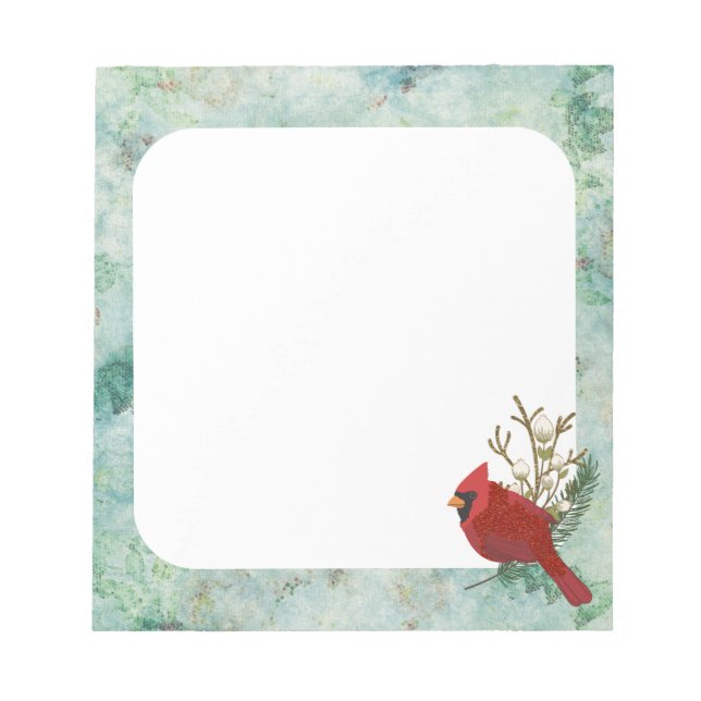Green Background With Red Cardinal Notepad (Front)
