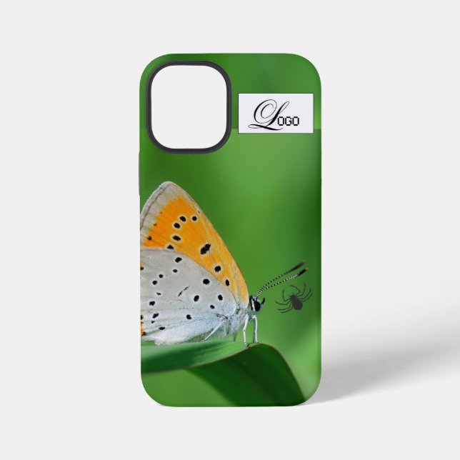 Green background & yellow,white butterfly & spider iPhone case (Back)