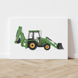 Green Backhoe Loader Construction Vehicle Canvas Print