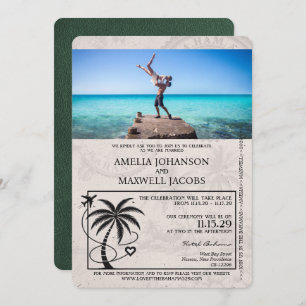 Green Bahamas Passport Wedding Invitation