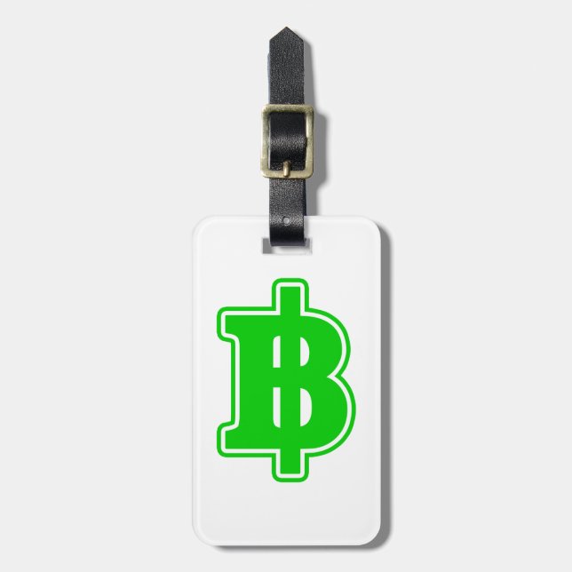 GREEN BAHT SIGN ฿ Thai Money Currency ฿ Luggage Tag (Front Vertical)