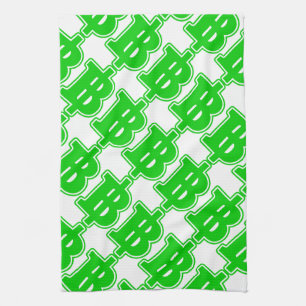 GREEN BAHT SIGN ฿ Thai Money Currency ฿ Tea Towel