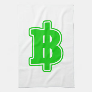 GREEN BAHT SIGN ฿ Thai Money Currency ฿ Tea Towel