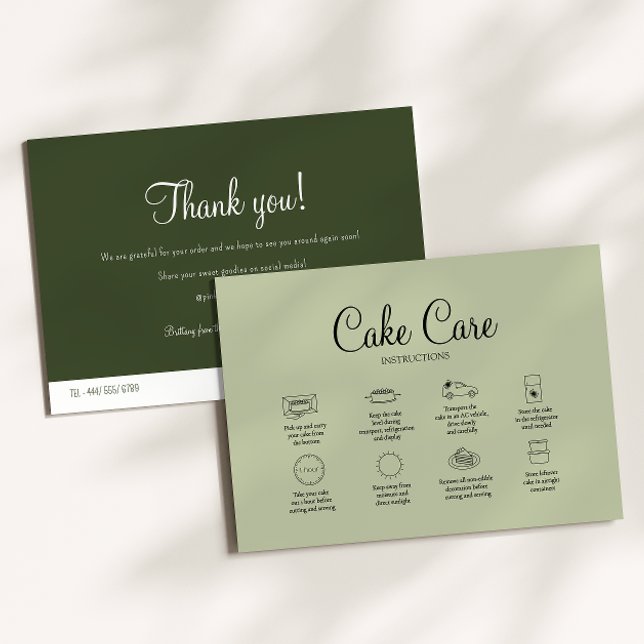 Green Bakery Cake Care Instruction Card (Creator Uploaded)