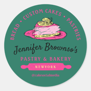 Green Bakery Pastry Lemon Cheesecake Classic Round Sticker