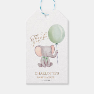 Green Balloon Elephant Baby Shower Thank You Favou Gift Tags