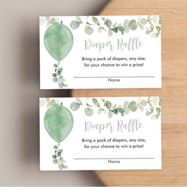 Green balloon eucalyptus baby shower diaper raffle enclosure card (Creator Uploaded)