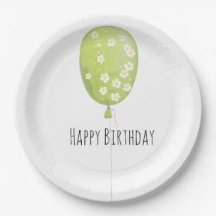 Green Balloon Minimalist Birthday Paper Plate