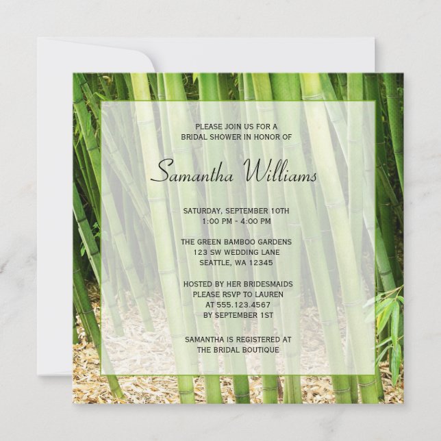 Green Bamboo Asian Bridal Shower Invitation (Front)
