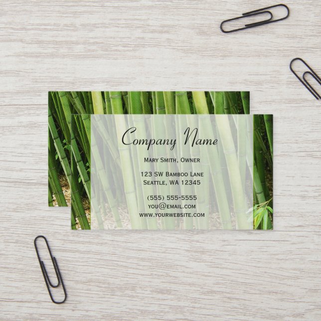 Green Bamboo Asian Business Card (Front/Back In Situ)