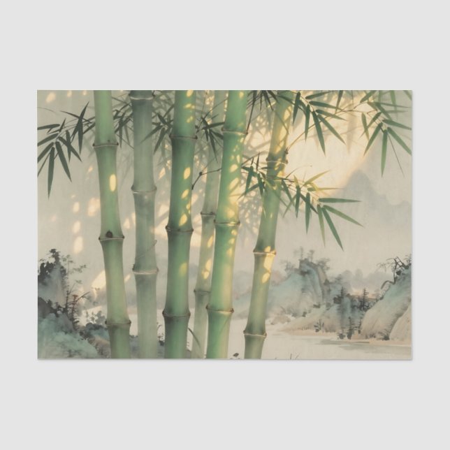 Green Bamboo Forest Chinese Ink Tissue Paper (Front)