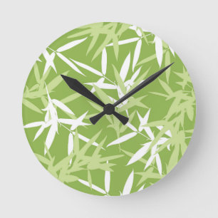 Green Bamboo Leaves Unique Pattern Round Clock
