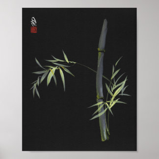 Green Bamboo on Black Chinese Brush Art Print