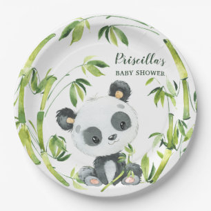 Green Bamboo Panda Gender Neutral Baby Shower Paper Plate
