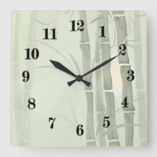 Green bamboo square wall clock