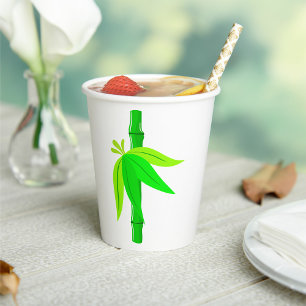 Green Bamboo Stalk with Tropical Leaves  Paper Cups
