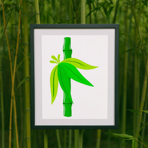 Green Bamboo Stalk with Tropical Leaves  Poster