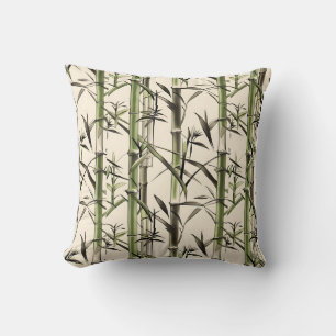 Green Bamboo Stalks and Leaves Cushion