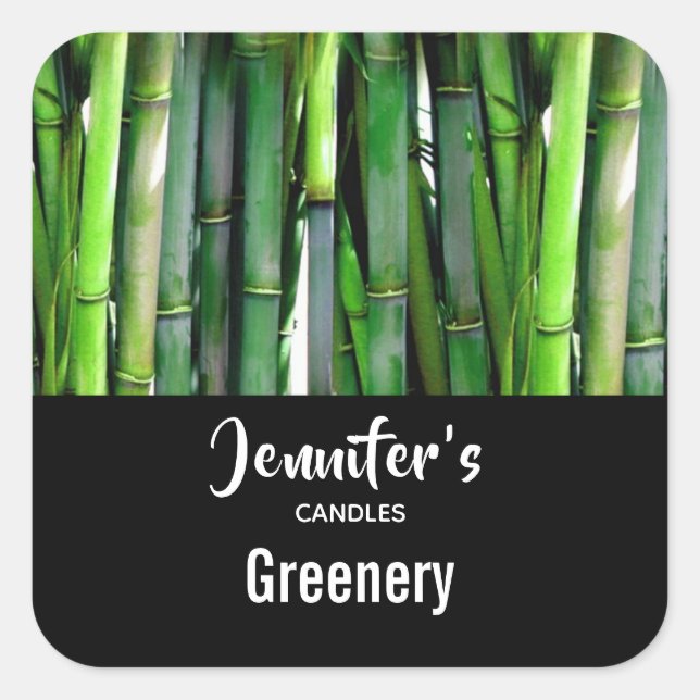 Green Bamboo Stalks Nature Photo - Candle Business Square Sticker (Front)