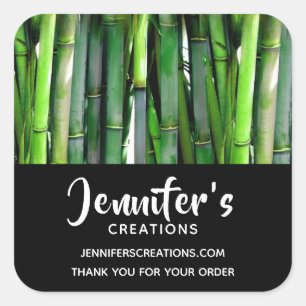 Green Bamboo Stalks Nature Photography Business Square Sticker