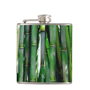 Green Bamboo Stalks Nature Photography Hip Flask