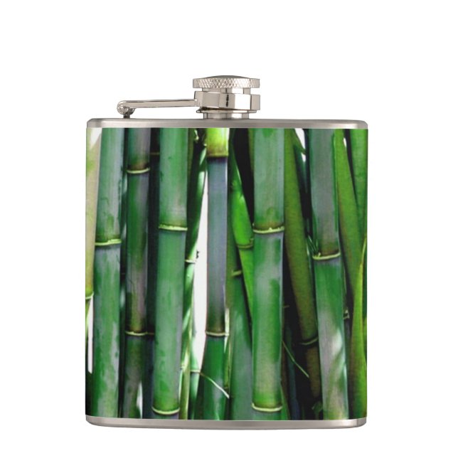 Green Bamboo Stalks Nature Photography Hip Flask (Front)