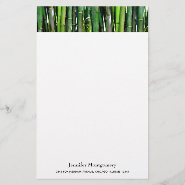 Green Bamboo Stalks Nature Photography Stationery (Front)