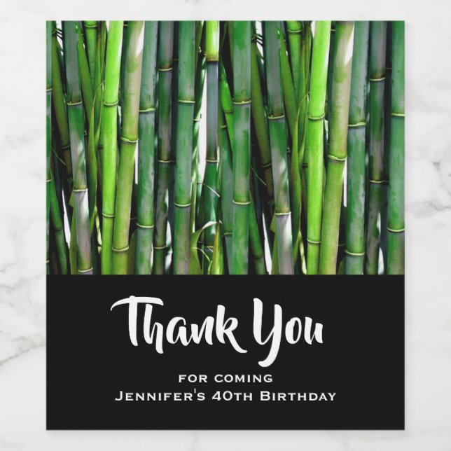 Green Bamboo Stalks Nature Photography Thank You Wine Label (Single Label)