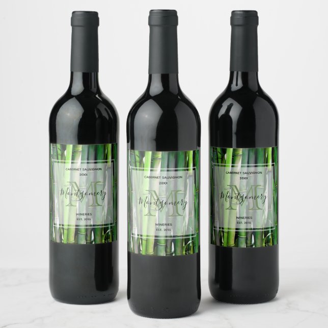 Green Bamboo Stalks Nature Photography Wine Making Label (Bottles)