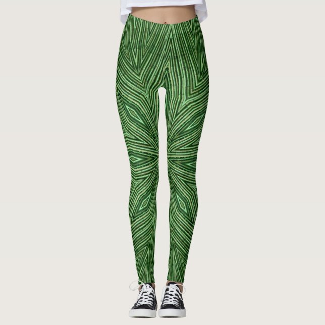 Green Bamboo Star Pattern Yoga Pants Leggings (Front)