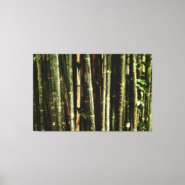 Green Bamboo With Thai Engravings Canvas Print (Front)