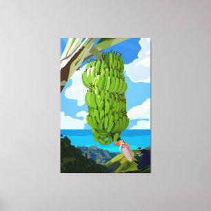 Green Bananas Blue Mountain Sea Canvas Print