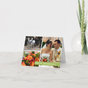 Green band modern 3 photo montage thank you note card