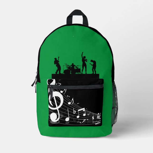 Green band music lover chic printed backpack (Front)