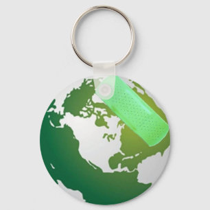 Green Bandaided Earth Key Ring