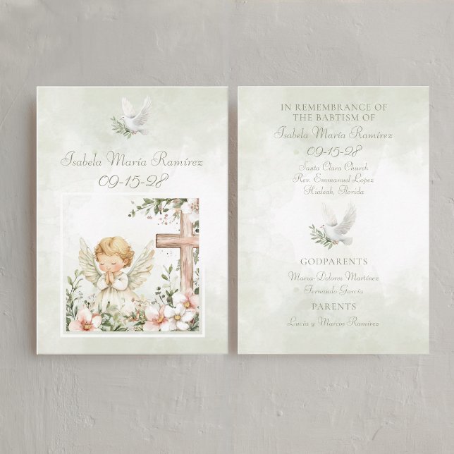 Green baptism praying child cross remembrance card (Creator Uploaded)
